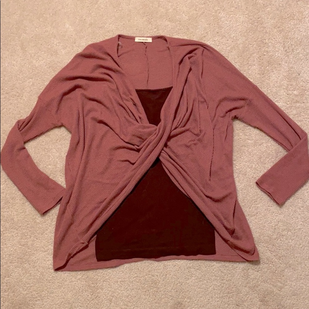 Waffle Knit draped Cross Front Sweater